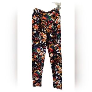 LuLaRoe Black and Orange Floral Print Leggings